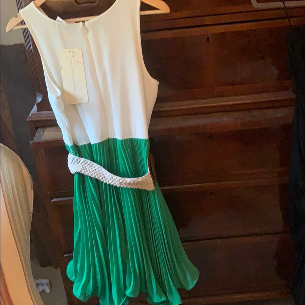 New Freeway Green and white pleated dress Size L